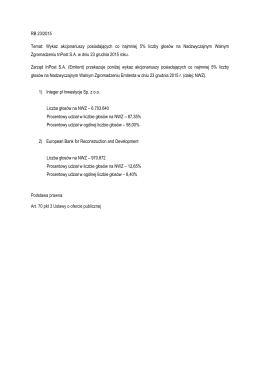 RB 23/2015 Temat: Wykaz akcjonariuszy posiadających co najmniej