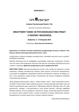 warsztaty info - INVERSO Instytut Psychoterapii Rodzin i Par