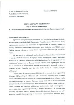 Dr hab. inż. Katarzyna Konopka Warszawa, 30 03 2015 Wydział