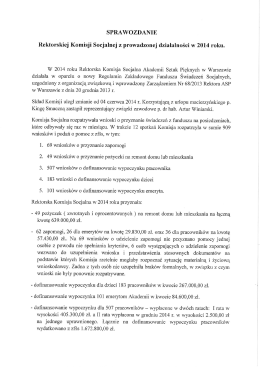 Sprawozdanie z działalności Rektorskiej Komisji Socjalnej 2014r.
