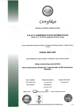 Niniejszy certyfikat został przyznany