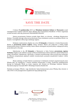 SAVE THE DATE wydarzenia Włoskiej Izby promujące turystykę