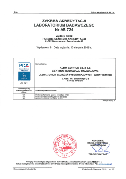 Zakres akredytacji AB-724 - KGHM CUPRUM sp. z oo Centrum