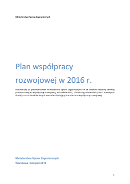 Plan współpracy rozwojowej w 2016 r.