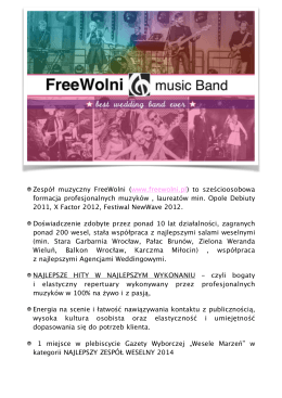 OFERTA Wesele 2016 - Zespół Muzyczny FREEWOLNI