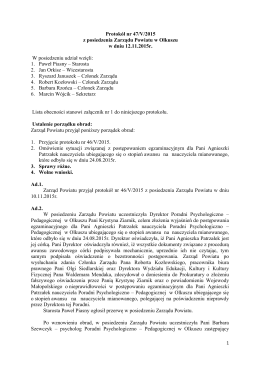 Protokół nr 47/V/2015 z posiedzenia Zarządu Powiatu w Olkuszu w