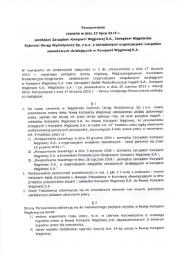 Porozumienie zawarte w dniu 17 lipca 2015 r. pomiędzy Zarządem