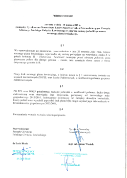 POROZUMIENIE zawarte w dniu 10 marca 2015 r. pomiędzy