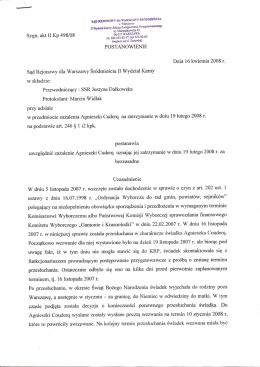 Postanowienie Sądu Rejonowego, II Wydział Karny w Warszawie z