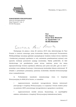 Pismo Porozumienia Wielkopolskiego z dnia 31 lipca 2015 r. do