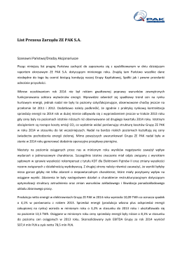 List Prezesa Zarządu ZE PAK S.A.