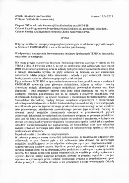 dr hab. inż. Adam Grochowalski Krak&oacute;w 17.04.2013 Profesor