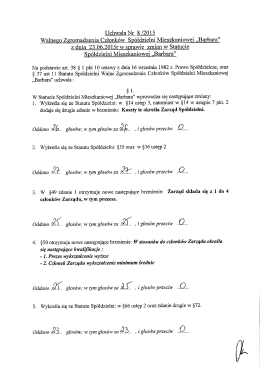 Uchwała Nr 8/2015 Walnego Zgromadzenia Członków Spółdzielni