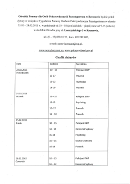 Szczeg&oacute;łowy grafik dyżur&oacute;w pełnionych przez specjalist&oacute;w.