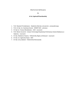 Skład komisji habilitacyjnej dla dr inż. AgnieszkiTwardowskiej