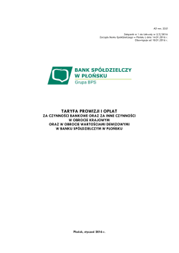Dział I: Prowizje i opłaty pobierane przez Bank za czynności