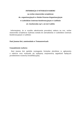 Wyniki naboru - Lubelskie Centrum Konferencyjne w Lublinie