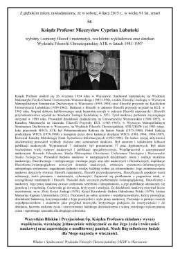 Ksiądz Profesor Mieczysław Cyprian Lubański