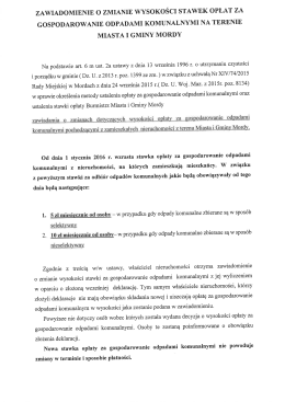 zawiadomienie o zmianie wysokości stawek opłat za