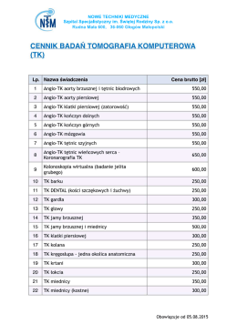 Cennik badań TK i RM - Szpital Specjalistyczny im. Św. Rodziny