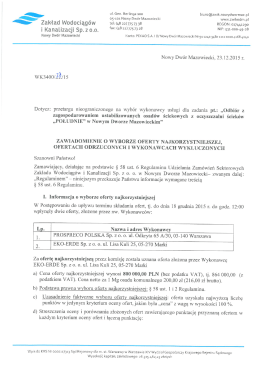 Zawiadomienie o wyborze oferty najkorzystniejszej