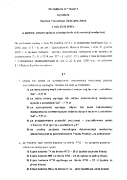 Zarządzenie nr 179/2015 Dyrektora Szpitala Klinicznego Dzieciątka