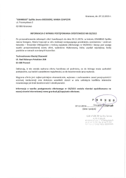 Informacja o wyborze wykonawcy 03/2015