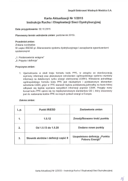 Karta Aktualizacji Nr 112015 Instrukcja Ruchu i Eksploatacji Sieci