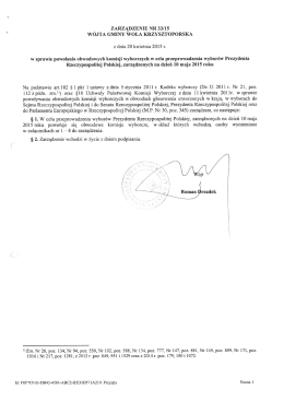 Zarządzenie nr 33/15 W&oacute;jta Gminy Wola Krzysztoporska z dnia 20