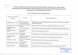 Kierunek Mechanika i Budowa Maszyn I stopnia Przetwórstwo