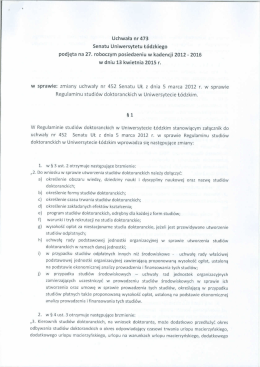 Uchwała nr 473 Senatu UŁ z 13.04.2015 r. w sprawie zmiany