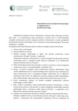 Informacja o przekroczeniu wartości progowej poziomu