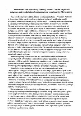 Stanowisko Komisji Kultury, Oświaty, Zdrowia i Spraw Socjalnych