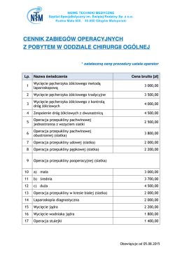 Cennik zabieg&oacute;w operacyjnych z pobytem w Oddziale Chirurgii