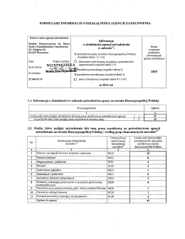 formularz informacji o działalności agencji