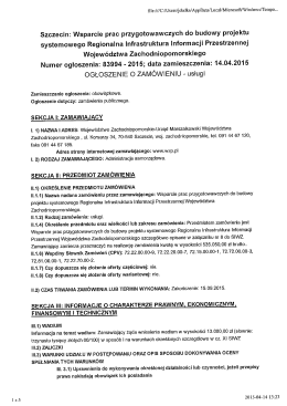 14.04.2015 r. - Ogłoszenie o zam&oacute;wieniu