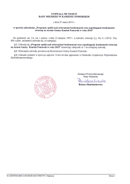 Uchwała nr VII/65/15 Rady Miejskiej w Kamieniu Pomorskim z dnia