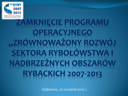 Postępy wdrażania PO RYBY 2007-2013