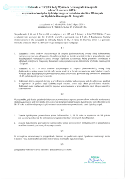 Uchwała nr 129/15 Rady Wydziału Oceanografii i Geografii z dnia