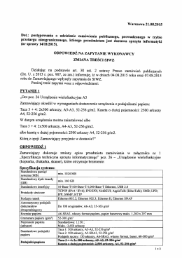 Odpowiedz na zapytanie wykonawcy zmiana treści SIWZ