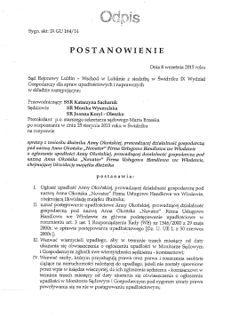 Handlowa NOVATOR" Anna Okońska w upadłości likwidacyjnej we