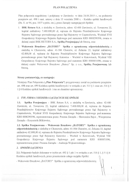 PLAN POŁĄCZENIA Plan połączenia uzgodniony i