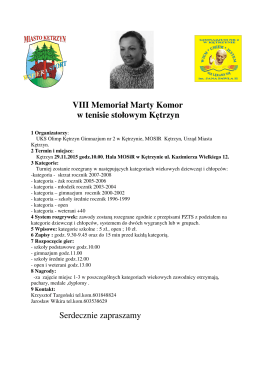 8. Memoriał Marty Komor - komunikat organizacyjny