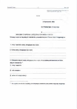 Wniosek o wpis na listę stałych mediatorów.