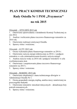 Plan pracy Komisji Technicznej na 2015 rok