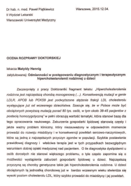 Recenzja pracy doktorskiej (dr hab. n. med. P. Piątkiewicz)