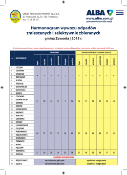 Harmonogram wywozu odpadów zmieszanych i selektywnie