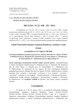 Decyzja nr 22/KB-ŻG/2014 - Wojewódzki Inspektorat Inspekcji