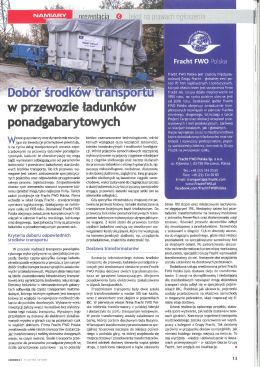 16 June 2015 Dobór środków transportu w przewozie ładunków