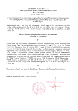 UCHWAŁA Nr 51 I 1118 I 15 ZARZĄDU WOJEWÓDZTWA